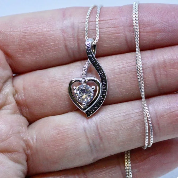 New Heart Pendant Love You to The Moon and Back Sterling Silver 925, - Picture 2 of 6